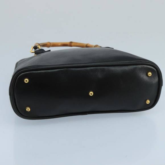 GUCCI Bamboo Hand Bag Leather Black Gold 000 2058 0290 0 Auth kk384 - Picture 9 of 16